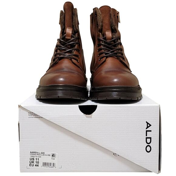 ALDO Men Aaren-L Cap Toe Faux Fur Lined Combat Boot Size US 11M Cognac Brown TLW - Picture 5 of 5